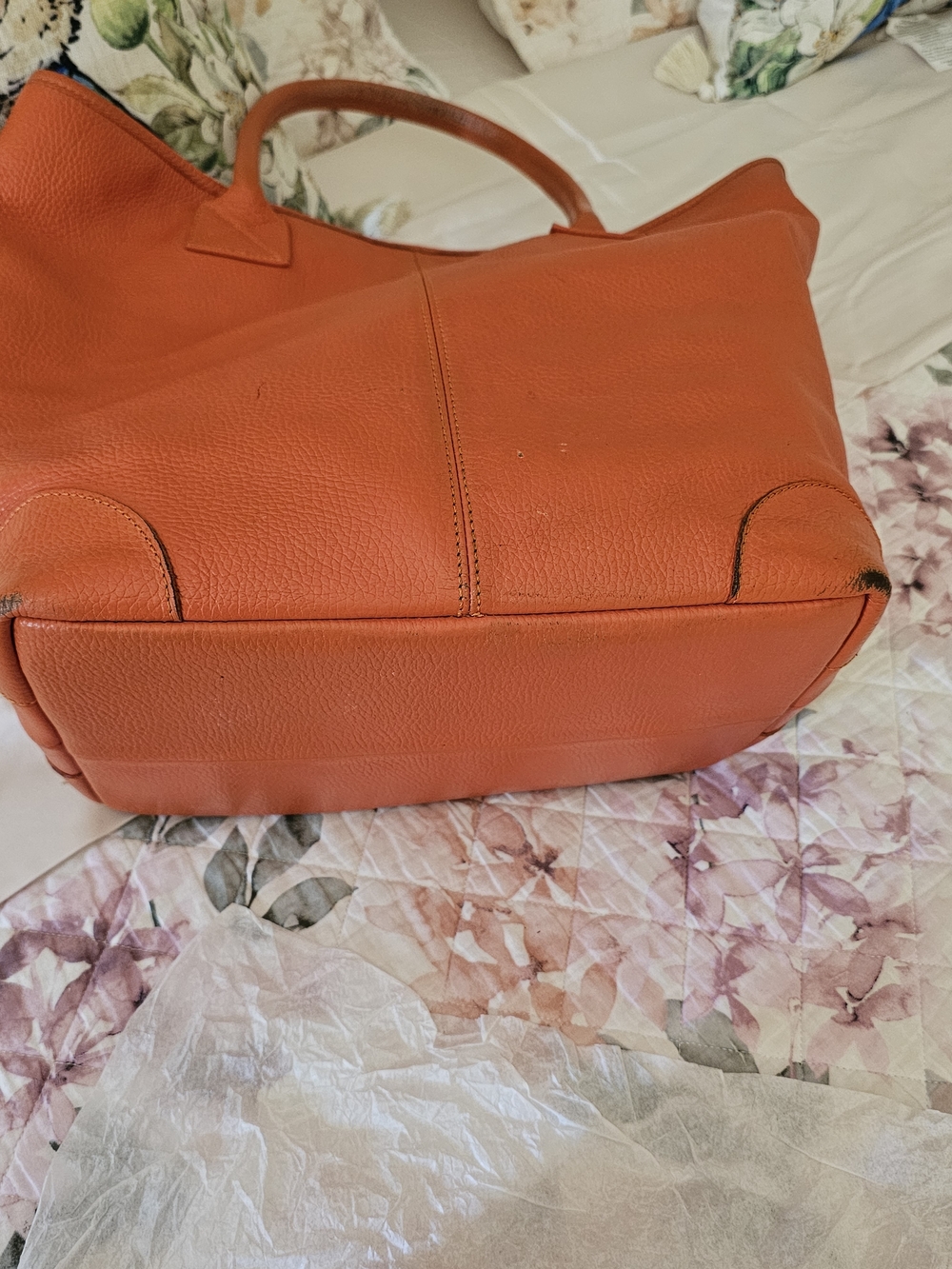 Orange Leather Tote Bag - Classic Carryall - Picture 8 of 11